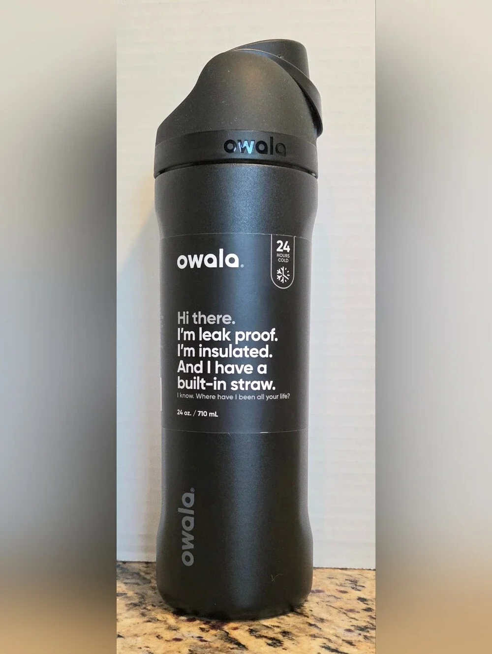 Owala Insulated Leak-Proof Water Bottle with Built-In Straw - Black 24 Oz.